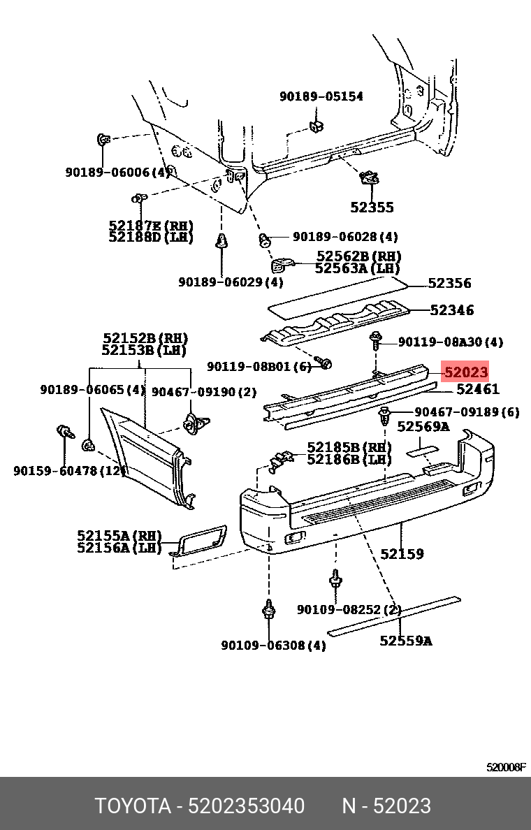 52023-53040 TOYOTA LEXUS REINFORCEMENT