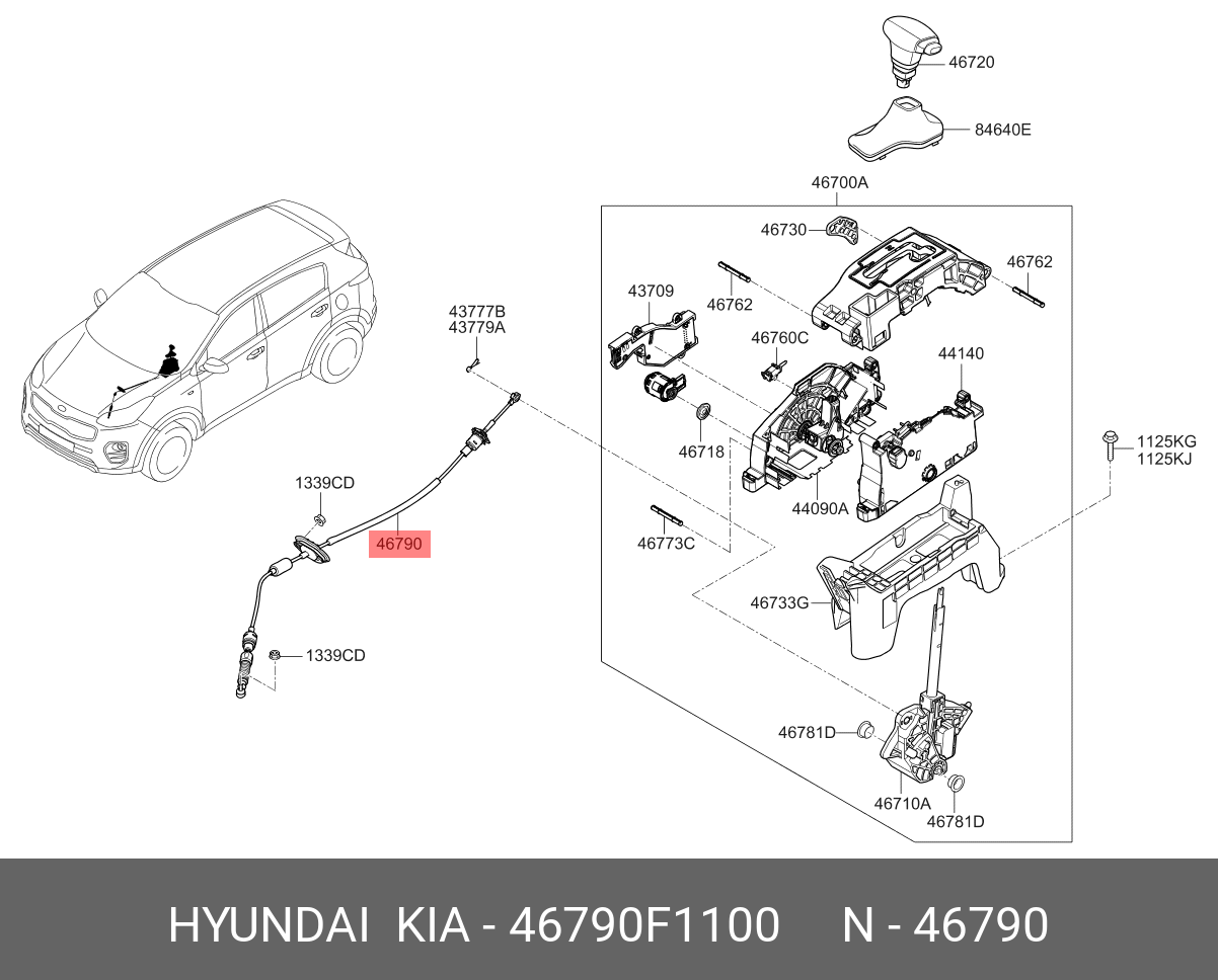 46790F1100 HYUNDAI KIA Automatic gearbox cable