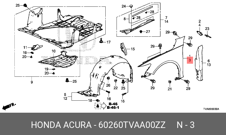 Honda FENDER LH - 60260TVAA00ZZ | Spare Parts Shop - Allparts.ae