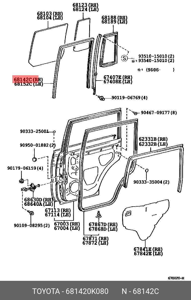 68142-0K080 TOYOTA LEXUS WEATHERSTRIP