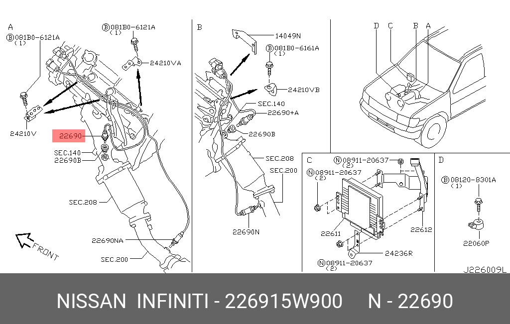 22691-5W900 NISSAN SENSOR ASSY-O2