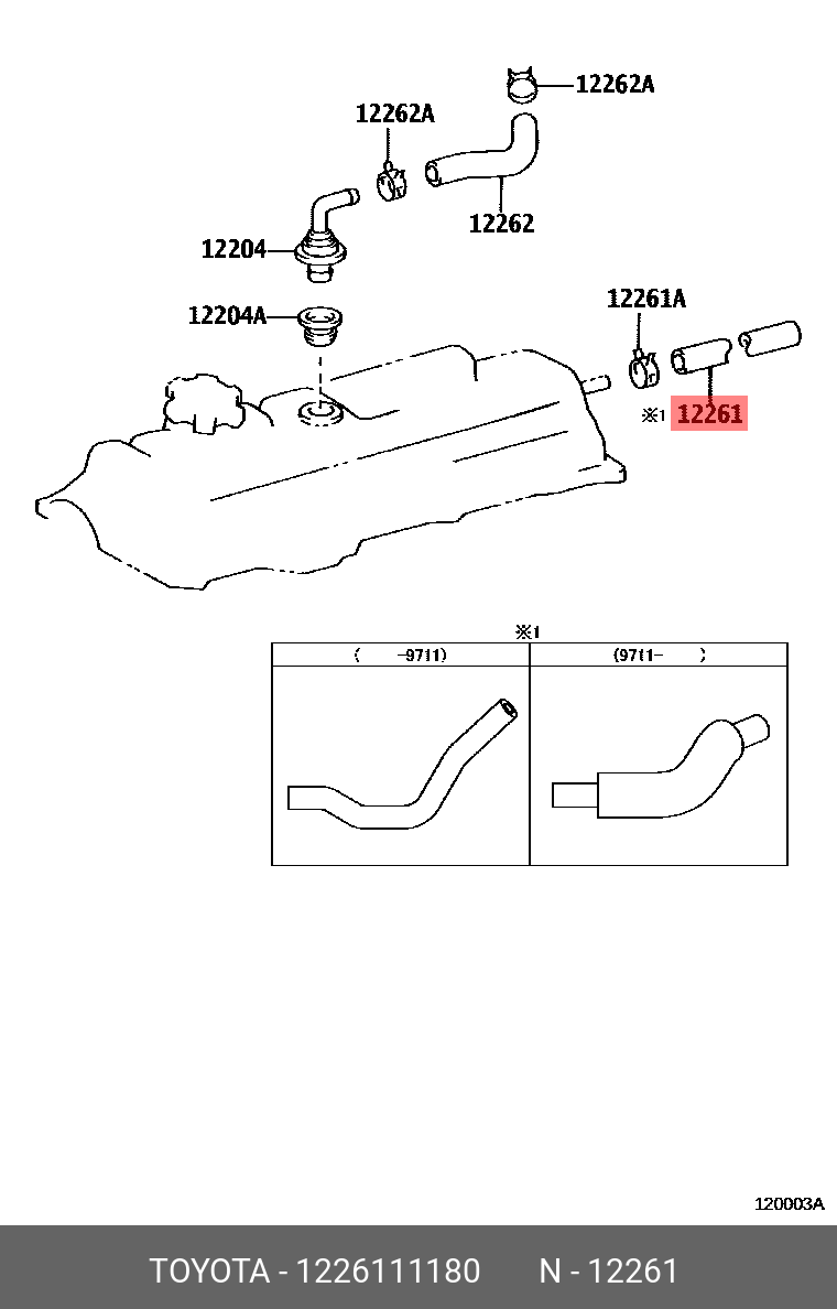 12261-11180 TOYOTA LEXUS HOSE, VENTILATI