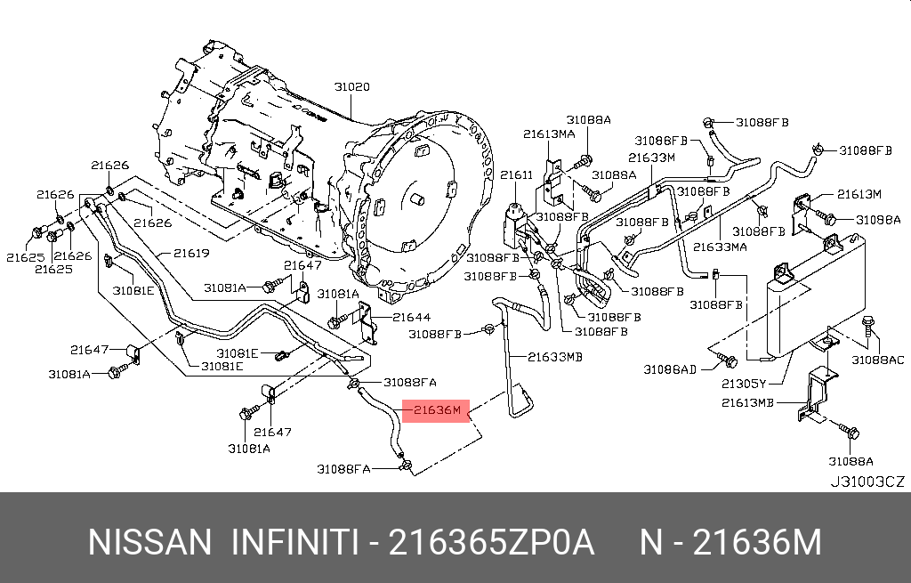 21636-5ZP0A NISSAN HOSE OIL COOLER