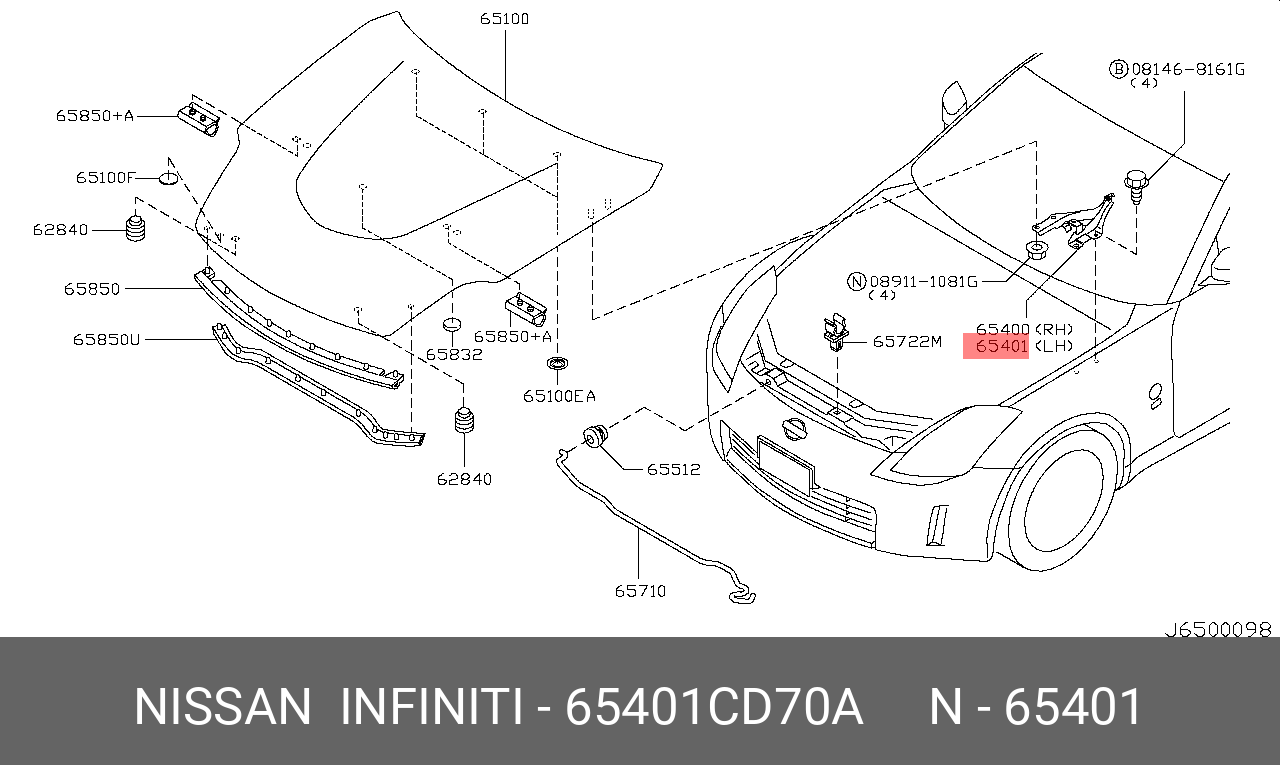 65401-CD70A NISSAN HOOD HINGE ASSY