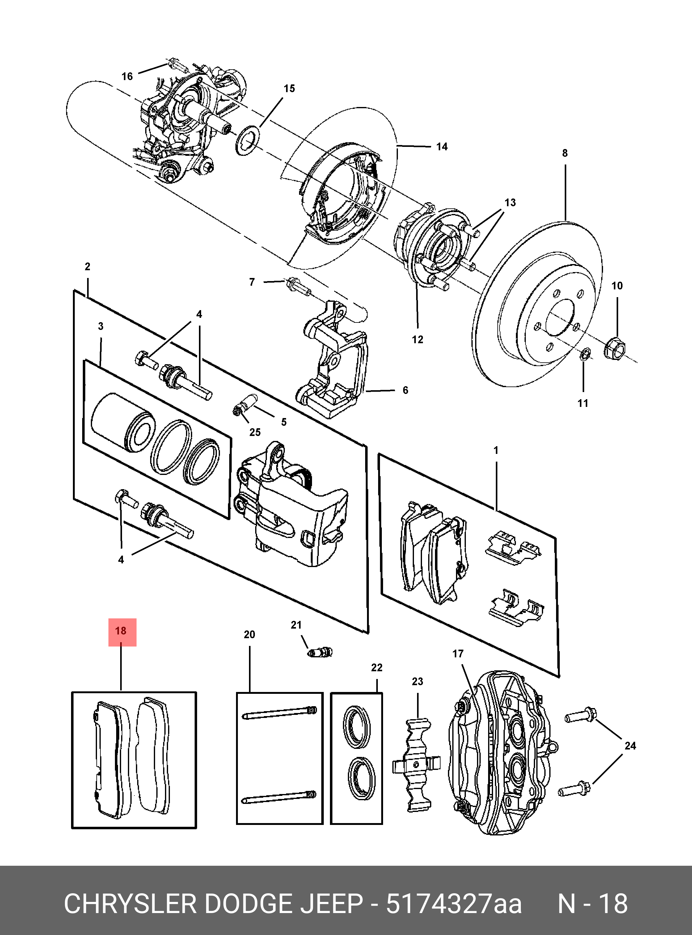 Rear brake pads, set