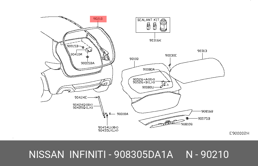 90830-5DA1A NISSAN WEATHER STRIP