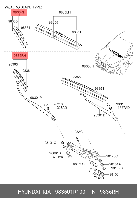Front wiper blade, right AERO