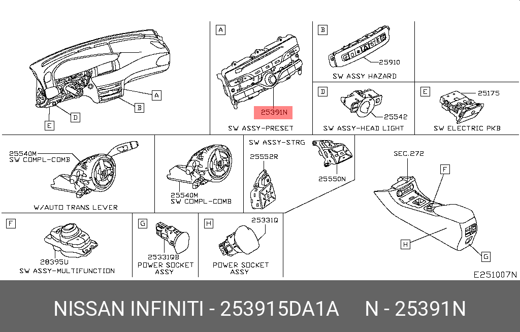 25391-5DA1A NISSAN SWITCH ASSY PRE