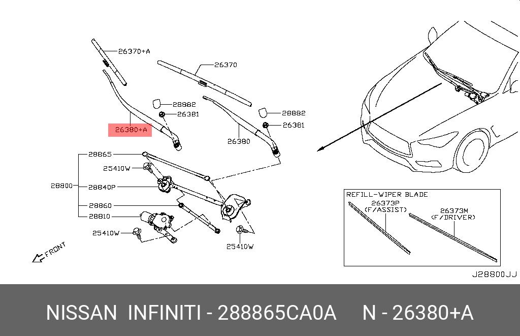28886-5CA0A NISSAN ARM ASSY-WIPER