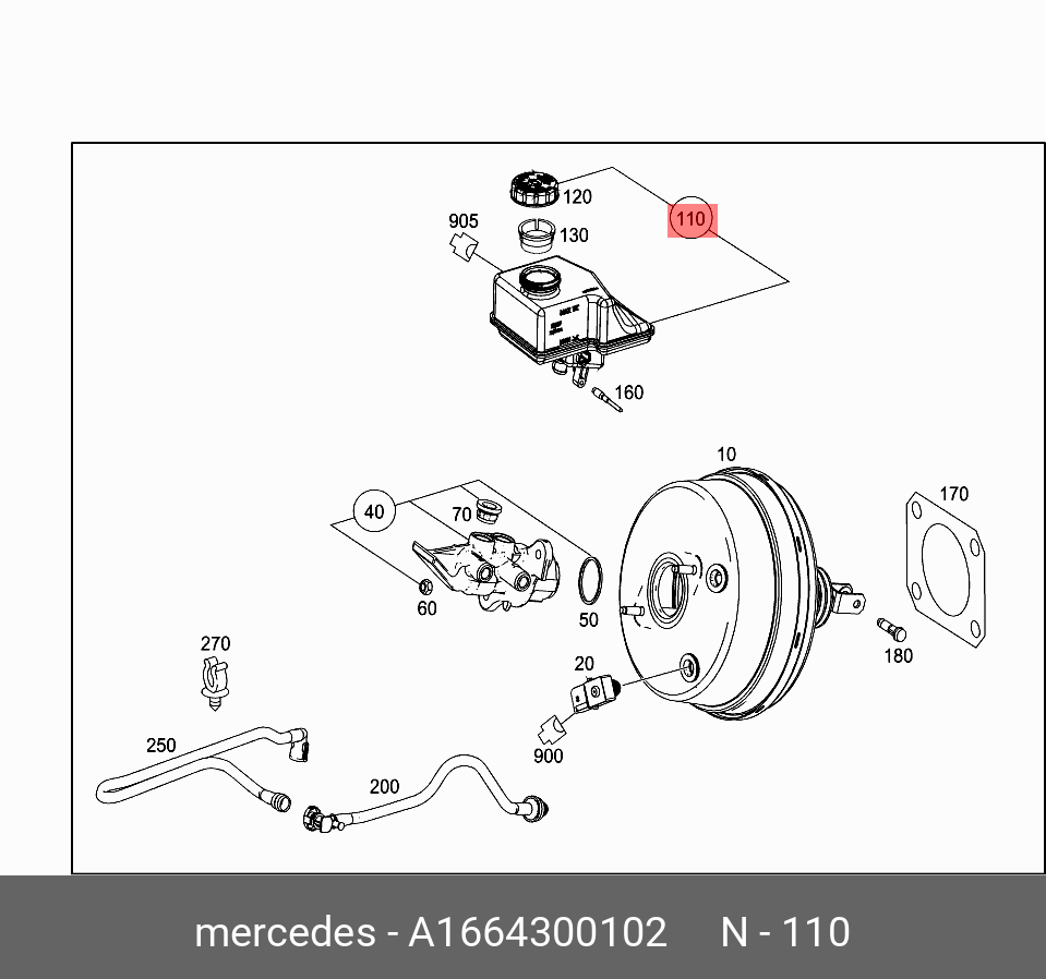 A 166 430 01 02 MERCEDES BENZ RESERVOIR,BRAKE BOOSTER-W166