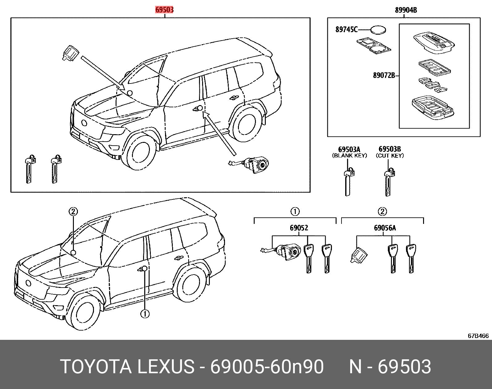 69005-60N90 TOYOTA LEXUS CYLINDER & KEY SET