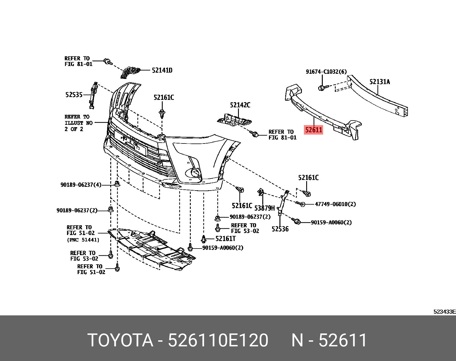 52611-0E120 TOYOTA LEXUS ABSORBER FR BUMPER