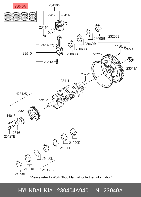 230404A940 HYUNDAI KIA RING SET, PISTON