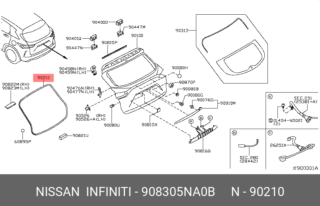 90830-5NA0B NISSAN LAMP COMB RR,LH