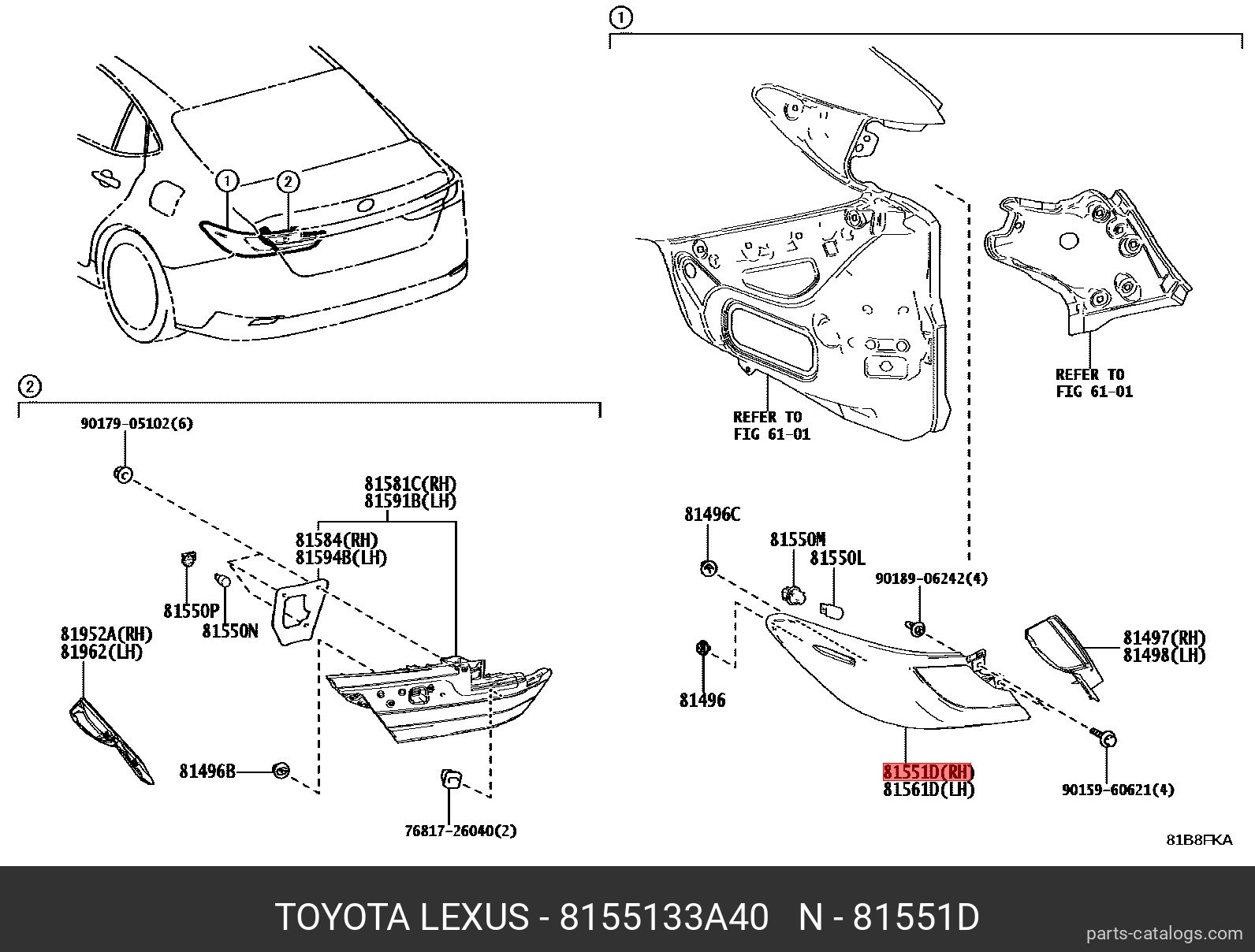 81551-33A40 TOYOTA LEXUS LENS & BODY RR